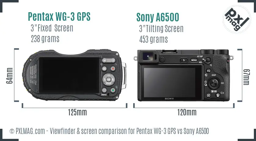 Pentax WG-3 GPS vs Sony A6500 Screen and Viewfinder comparison