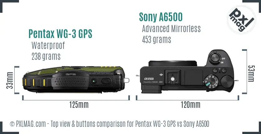 Pentax WG-3 GPS vs Sony A6500 top view buttons comparison