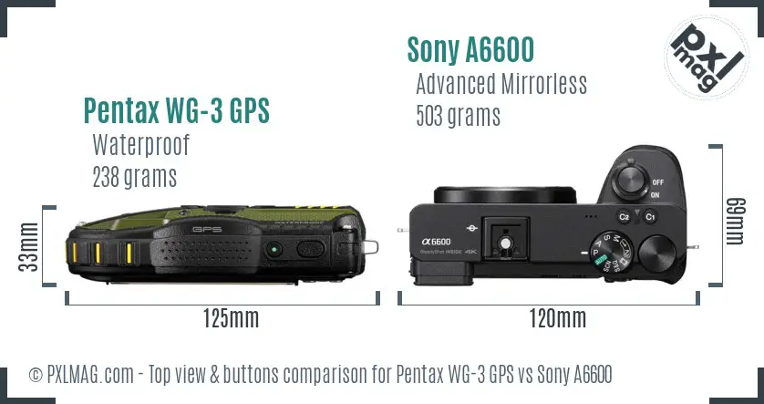 Pentax WG-3 GPS vs Sony A6600 top view buttons comparison