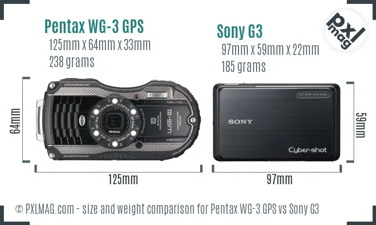 Pentax WG-3 GPS vs Sony G3 size comparison