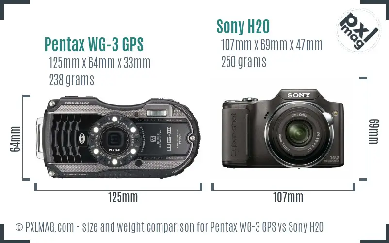 Pentax WG-3 GPS vs Sony H20 size comparison