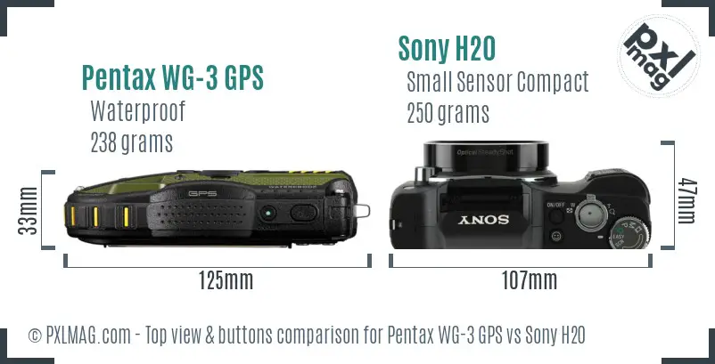 Pentax WG-3 GPS vs Sony H20 top view buttons comparison