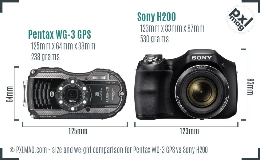 Pentax WG-3 GPS vs Sony H200 size comparison