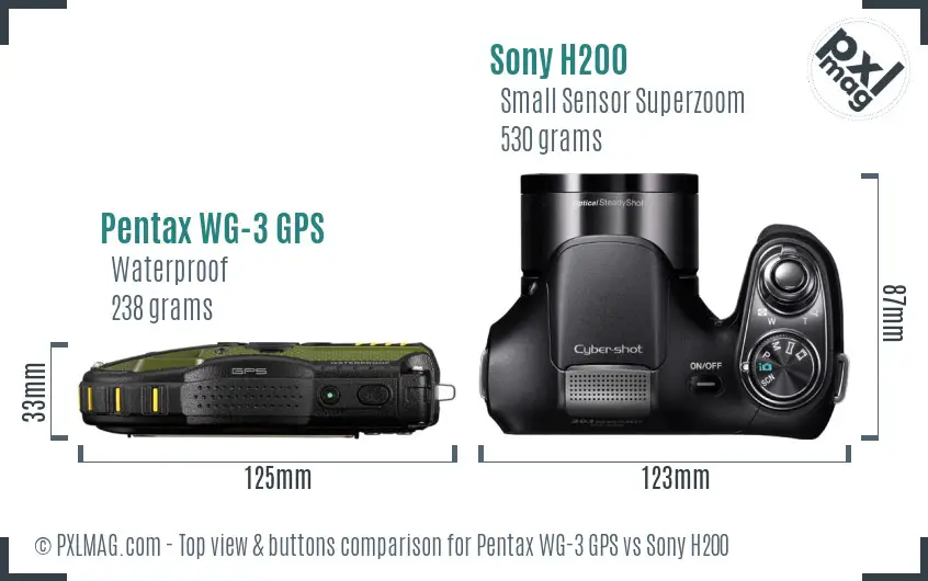 Pentax WG-3 GPS vs Sony H200 top view buttons comparison