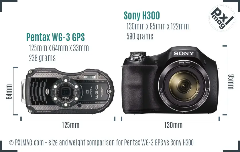 Pentax WG-3 GPS vs Sony H300 size comparison Pentax WG-3 GPS vs Sony H300 size comparison