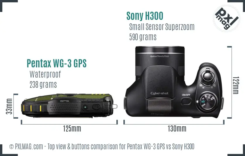 Pentax WG-3 GPS vs Sony H300 top view buttons comparison