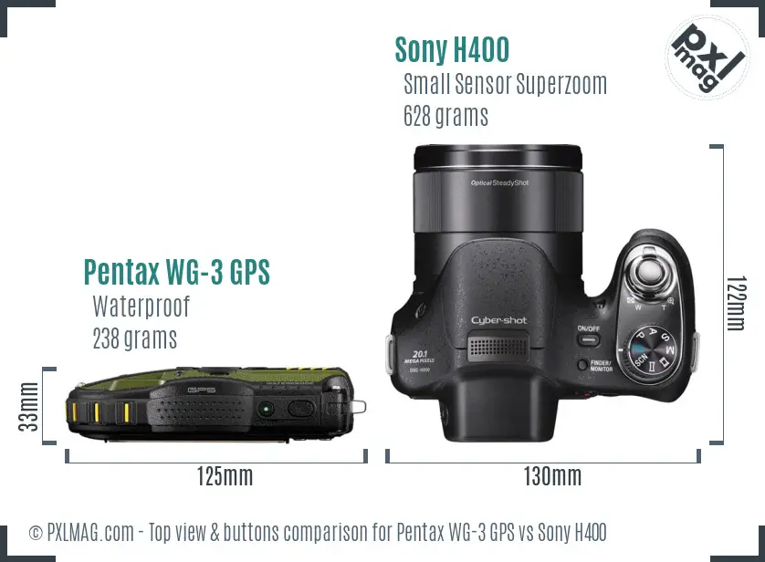 Pentax WG-3 GPS vs Sony H400 top view buttons comparison Pentax WG-3 GPS vs Sony H400 top view buttons comparison