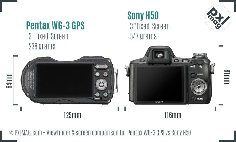 Pentax WG-3 GPS vs Sony H50 Screen and Viewfinder comparison