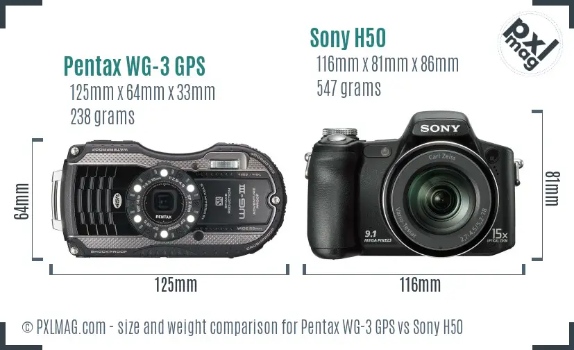 Pentax WG-3 GPS vs Sony H50 size comparison