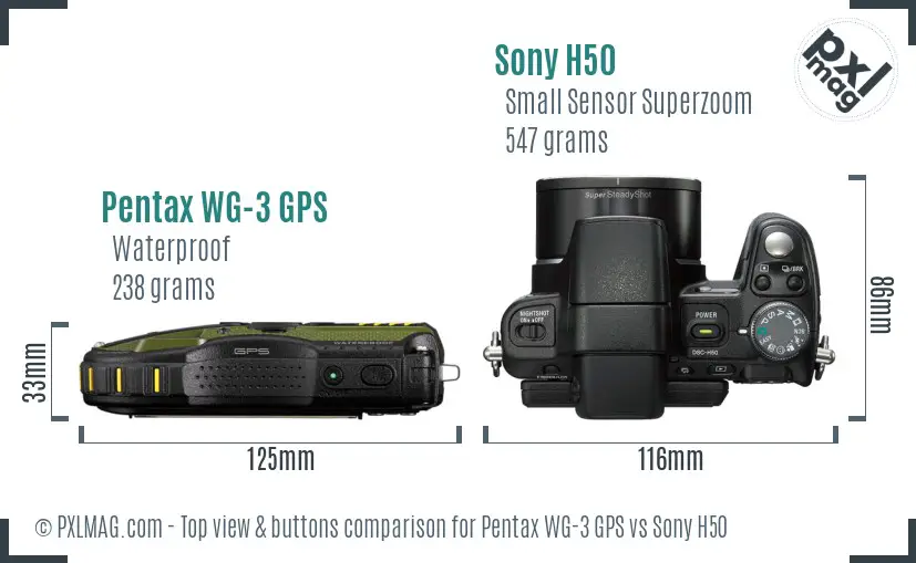 Pentax WG-3 GPS vs Sony H50 top view buttons comparison