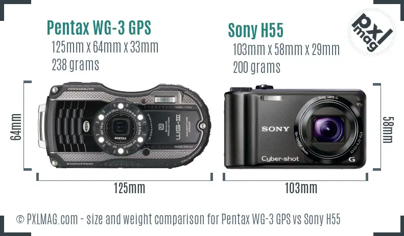 Pentax WG-3 GPS vs Sony H55 size comparison