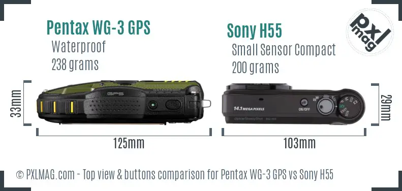 Pentax WG-3 GPS vs Sony H55 top view buttons comparison