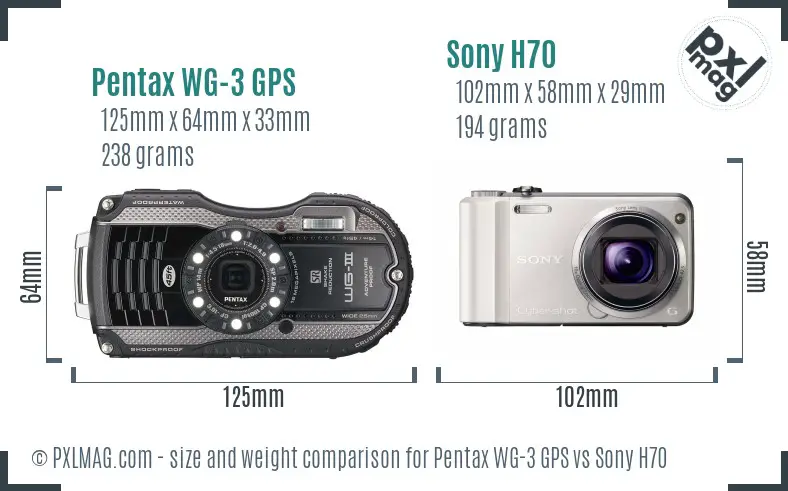 Pentax WG-3 GPS vs Sony H70 size comparison