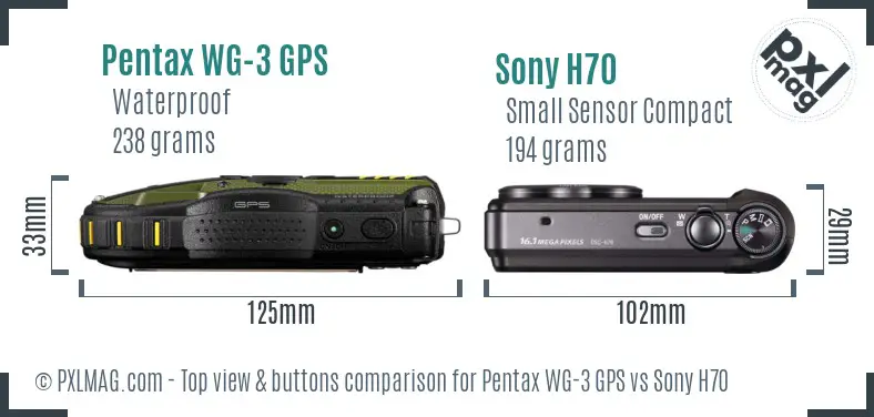 Pentax WG-3 GPS vs Sony H70 top view buttons comparison