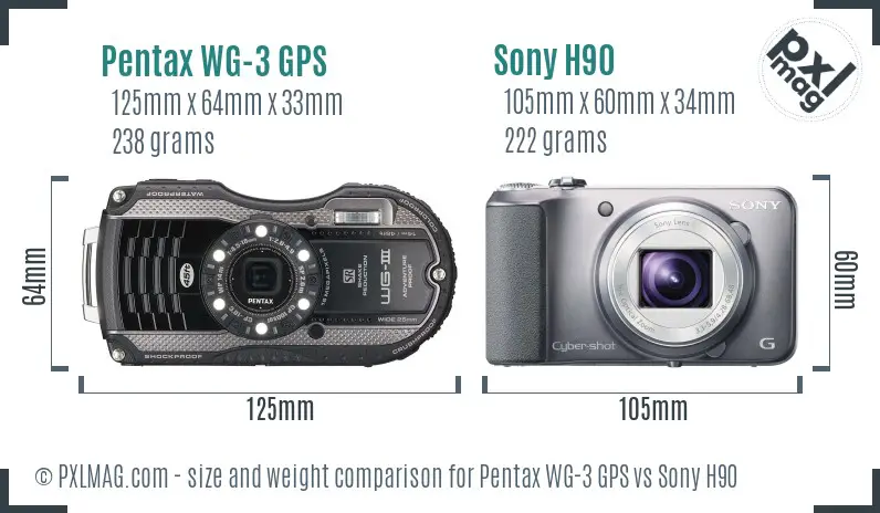 Pentax WG-3 GPS vs Sony H90 size comparison