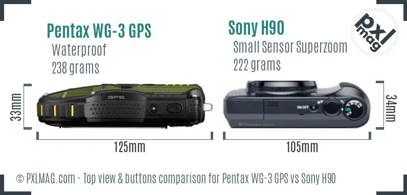 Pentax WG-3 GPS vs Sony H90 top view buttons comparison