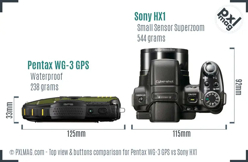 Pentax WG-3 GPS vs Sony HX1 top view buttons comparison