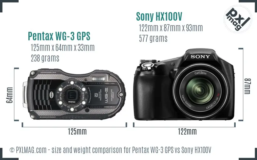 Pentax WG-3 GPS vs Sony HX100V size comparison
