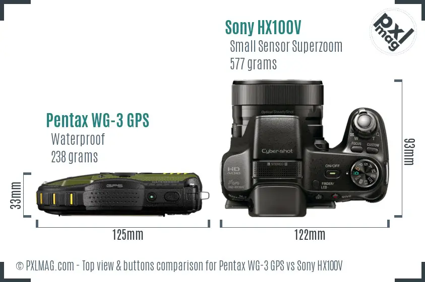 Pentax WG-3 GPS vs Sony HX100V top view buttons comparison
