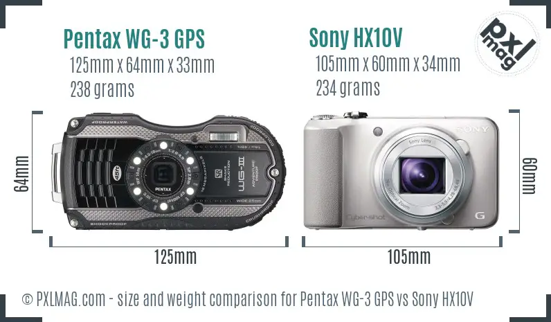 Pentax WG-3 GPS vs Sony HX10V size comparison Pentax WG-3 GPS vs Sony HX10V size comparison