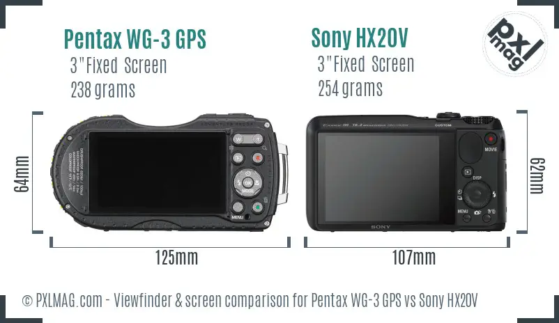 Pentax WG-3 GPS vs Sony HX20V Screen and Viewfinder comparison