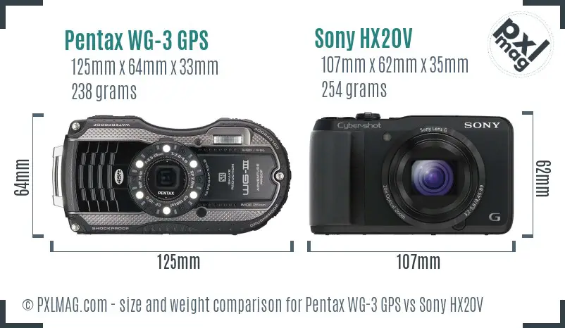 Pentax WG-3 GPS vs Sony HX20V size comparison