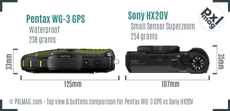 Pentax WG-3 GPS vs Sony HX20V top view buttons comparison