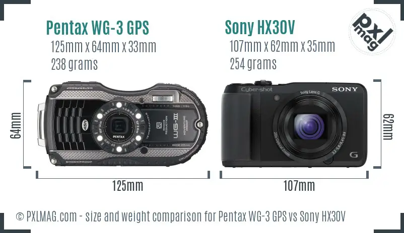 Pentax WG-3 GPS and Sony HX30V size comparison