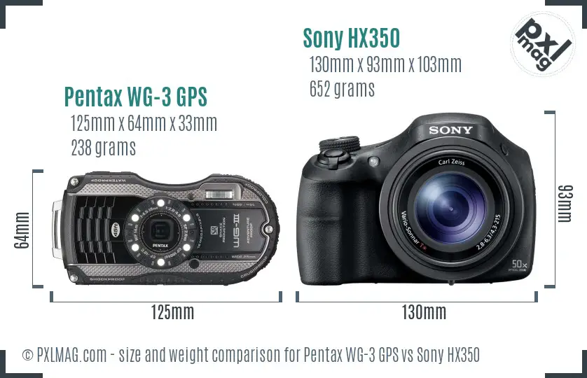 Pentax WG-3 GPS vs Sony HX350 size comparison