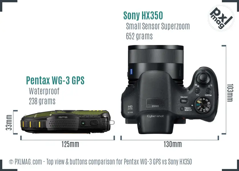 Pentax WG-3 GPS vs Sony HX350 top view buttons comparison