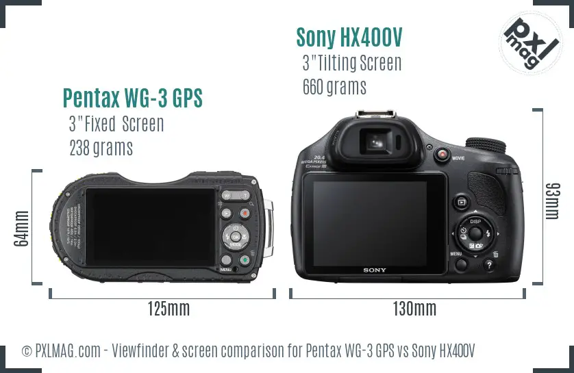 Pentax WG-3 GPS vs Sony HX400V Screen and Viewfinder comparison