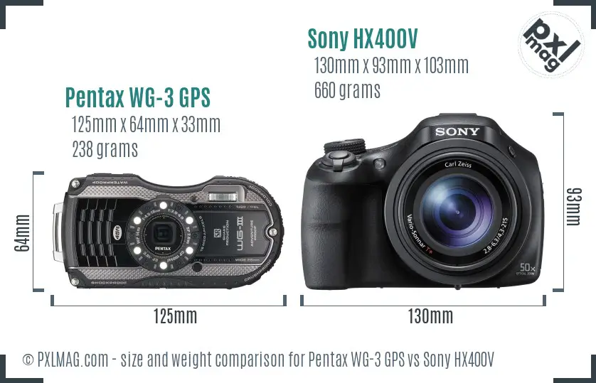 Pentax WG-3 GPS vs Sony HX400V size comparison