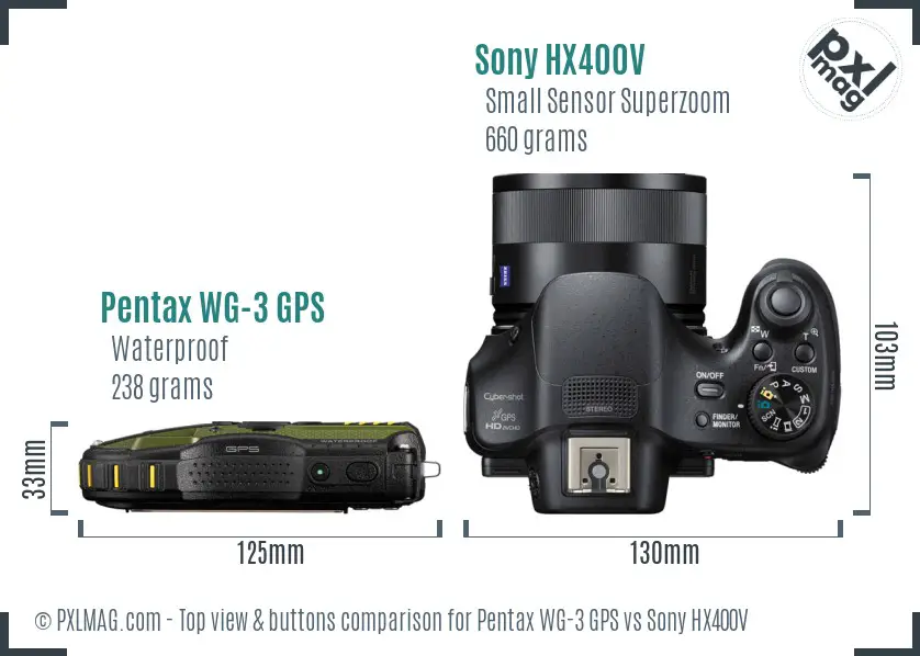 Pentax WG-3 GPS vs Sony HX400V top view buttons comparison