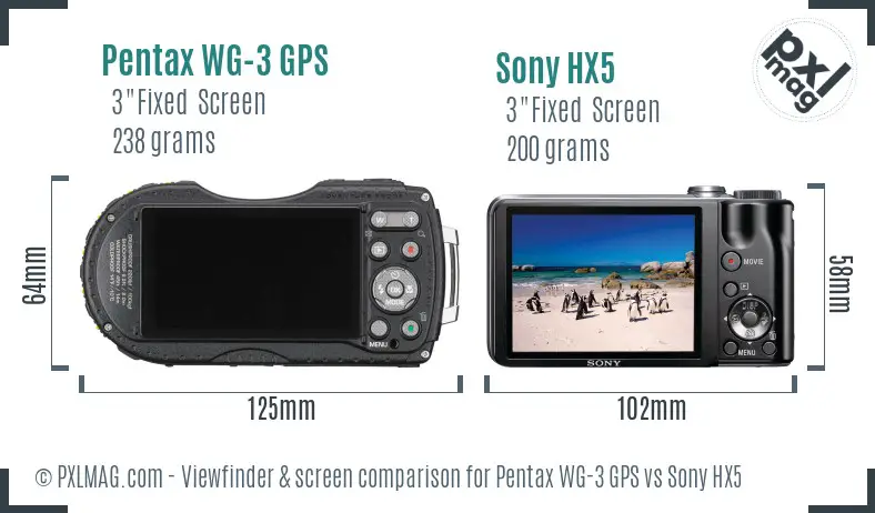 Pentax WG-3 GPS vs Sony HX5 Screen and Viewfinder comparison