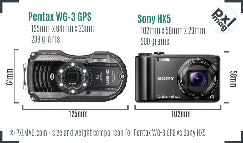 Pentax WG-3 GPS vs Sony HX5 size comparison