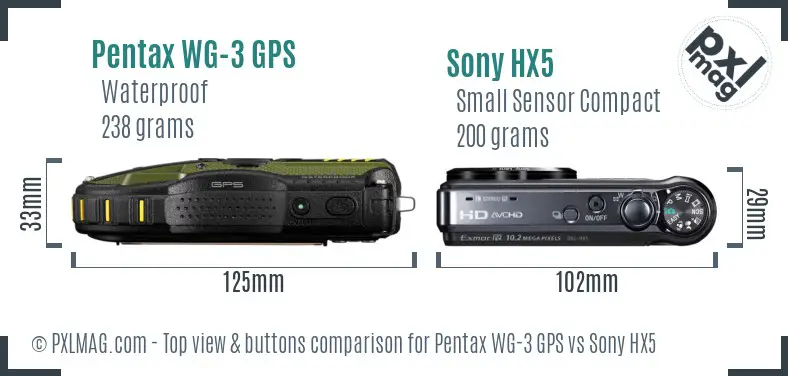 Pentax WG-3 GPS vs Sony HX5 top view buttons comparison