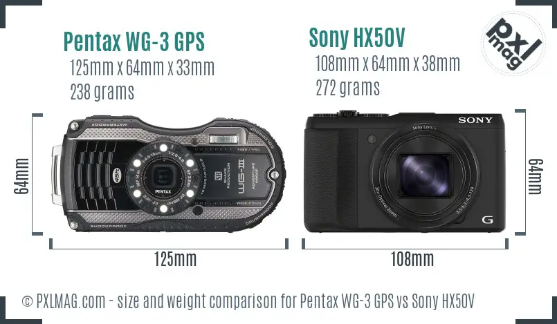Pentax WG-3 GPS vs Sony HX50V size comparison