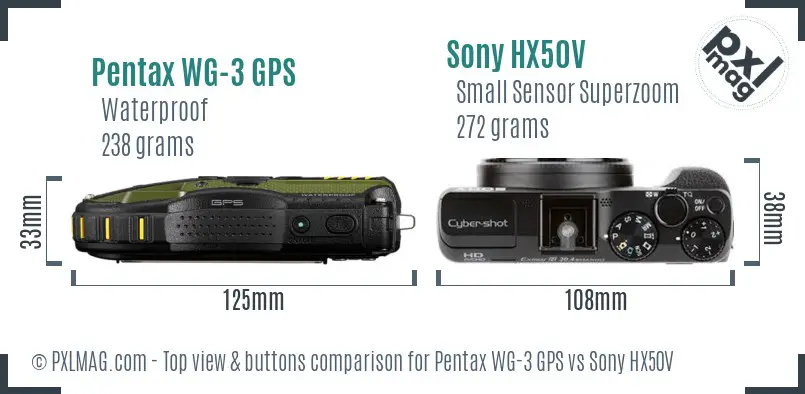 Pentax WG-3 GPS vs Sony HX50V top view buttons comparison