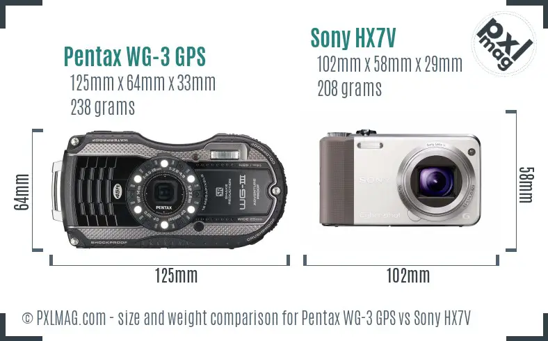 Pentax WG-3 GPS vs Sony HX7V size comparison