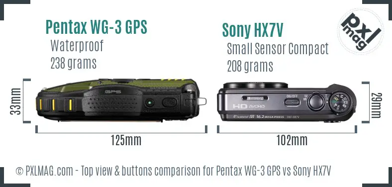 Pentax WG-3 GPS vs Sony HX7V top view buttons comparison