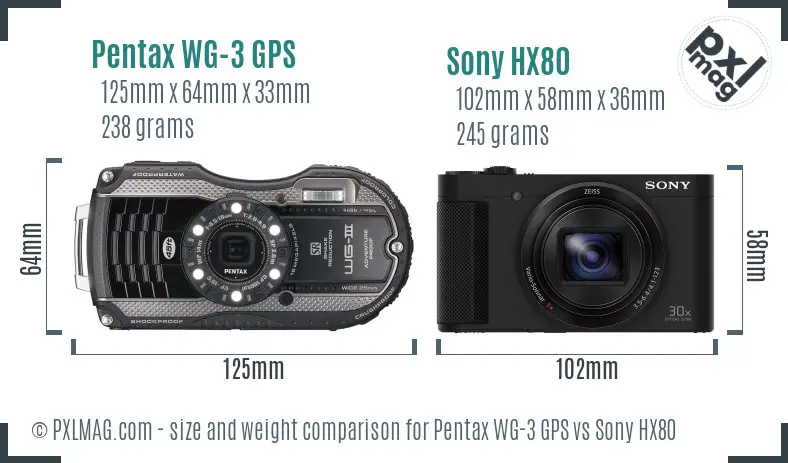 Pentax WG-3 GPS vs Sony HX80 size comparison