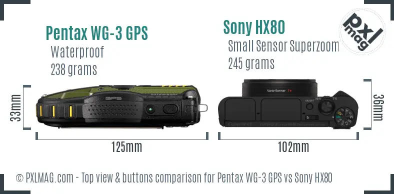 Pentax WG-3 GPS vs Sony HX80 top view buttons comparison