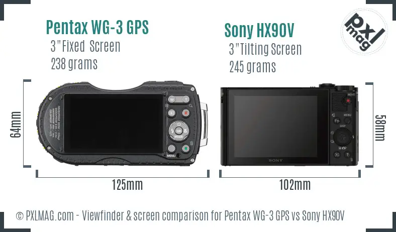 Pentax WG-3 GPS vs Sony HX90V Screen and Viewfinder comparison