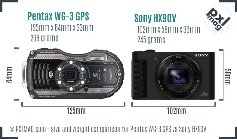 Pentax WG-3 GPS vs Sony HX90V size comparison