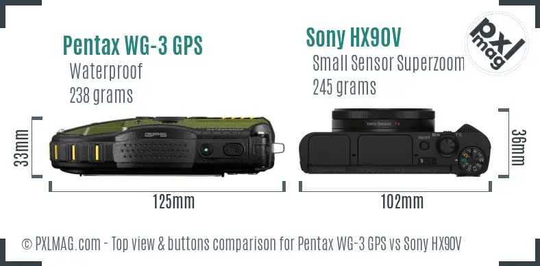 Pentax WG-3 GPS vs Sony HX90V top view buttons comparison