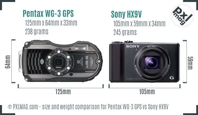 Pentax WG-3 GPS vs Sony HX9V size comparison