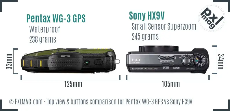 Pentax WG-3 GPS vs Sony HX9V top view buttons comparison