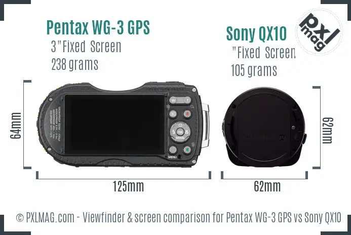 Pentax WG-3 GPS vs Sony QX10 Screen and Viewfinder comparison