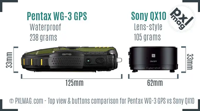 Pentax WG-3 GPS vs Sony QX10 top view buttons comparison