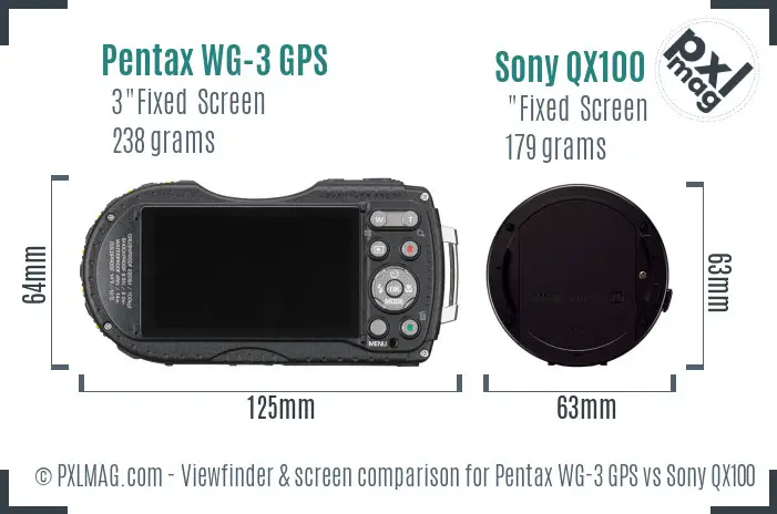 Pentax WG-3 GPS vs Sony QX100 Screen and Viewfinder comparison